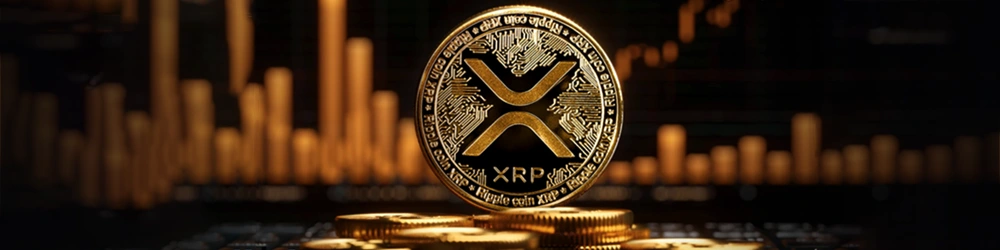 Ripple symbol with gold and black background.