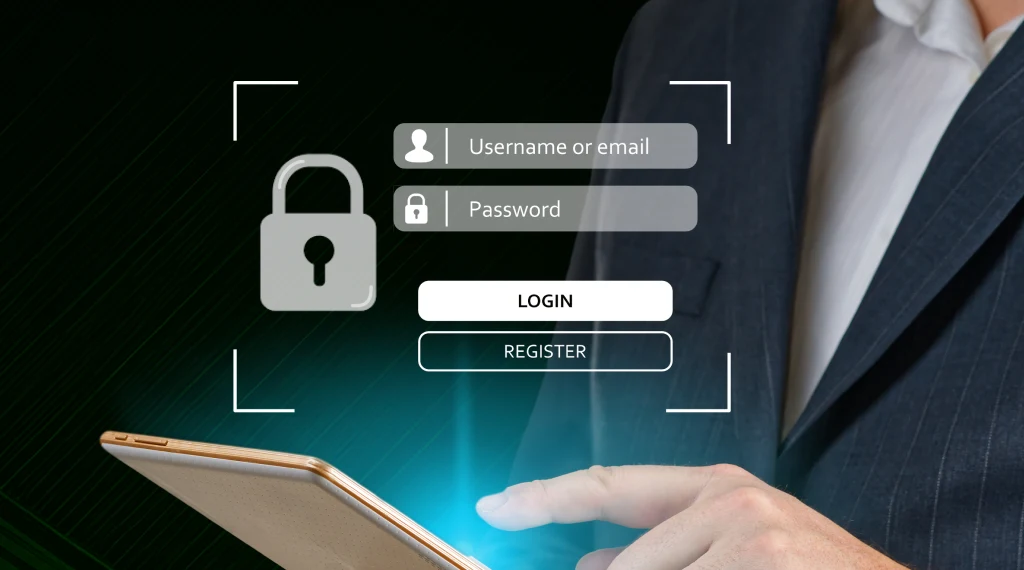 ser entering login credentials on a secure Bitcoin casino platform, symbolizing online registration and security.
