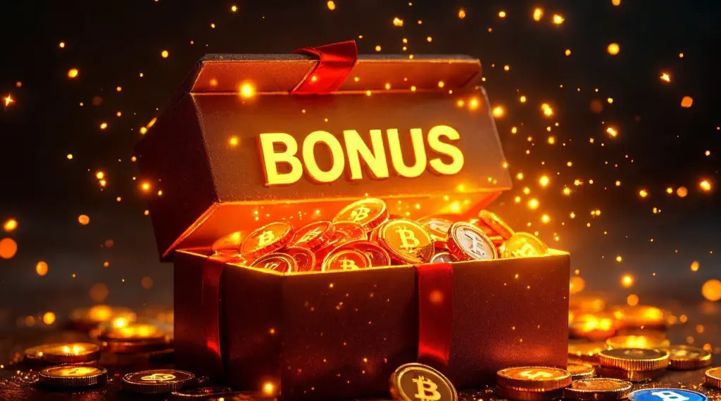 Bonus treasure chest filled with Bitcoin.