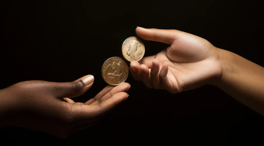 Two hands gently hold a gold coin against a contrasting black background, symbolizing value and liquidity.