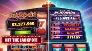 Slot machine displaying a massive jackpot amount and Quick Hit Platinum payouts, emphasizing high rewards and payouts.