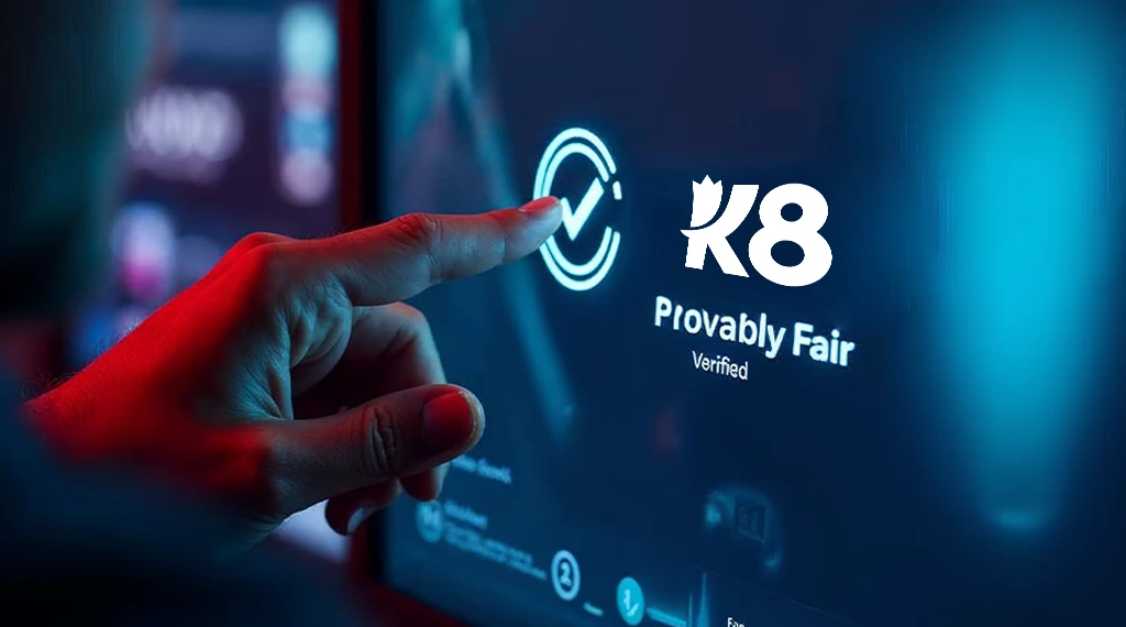 Finger tapping a screen showing "Provably Fair Verified" badge.