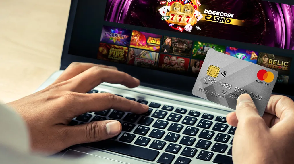 User making a deposit at an online Dogecoin casino.