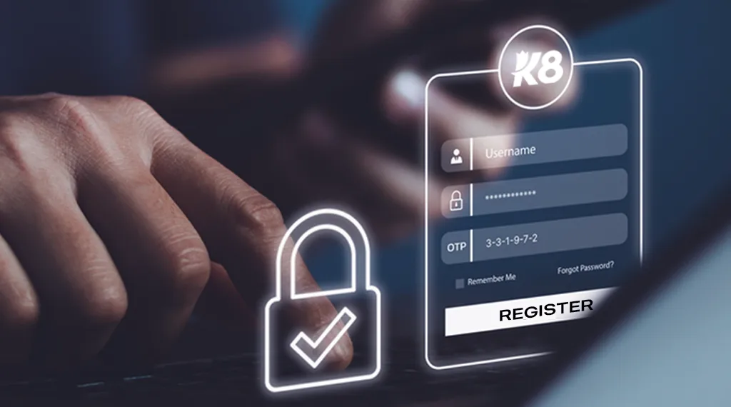 Secure login and registration screen for K8 Casino.