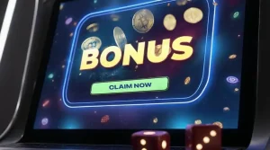 Bonus screen with cryptocurrency coins.