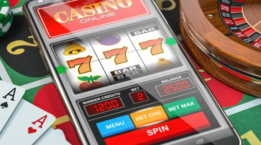 Online slot game on mobile showing a winning combination.