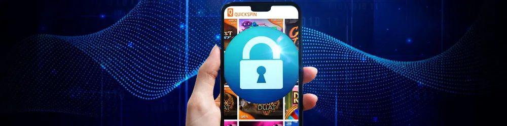 Secure mobile access to Quickspin games with a digital lock icon.