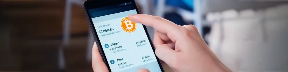 Person using Bitcoin wallet on a smartphone.