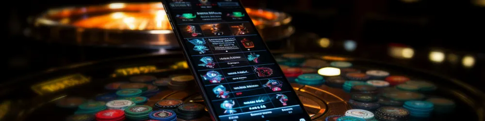  A casino machine featuring a smartphone placed on top, highlighting the intersection of gaming and technology.