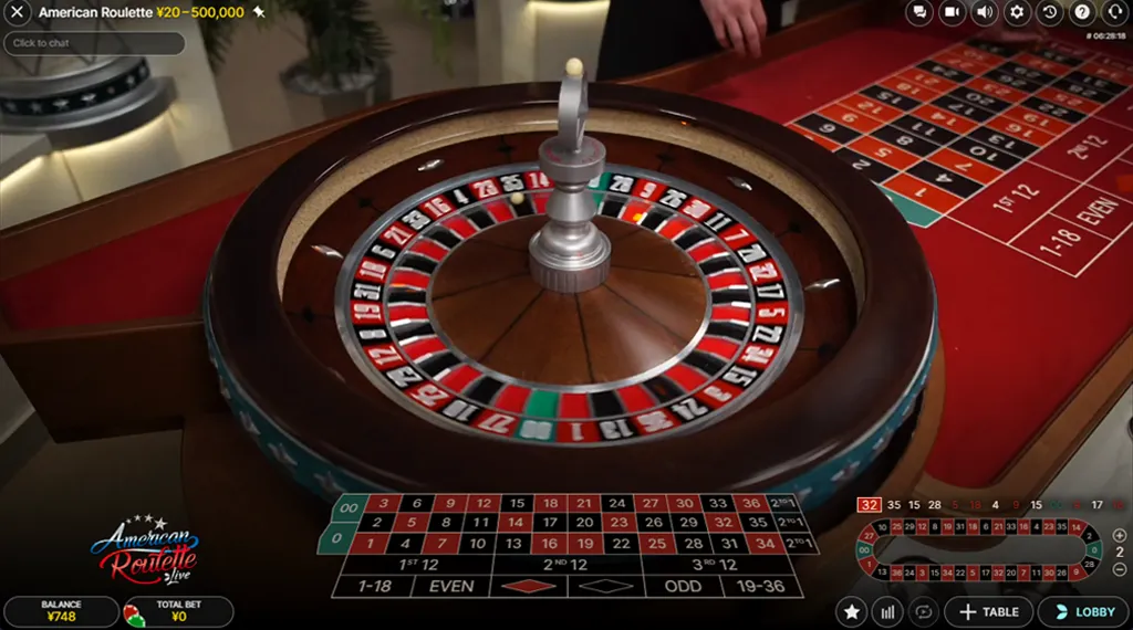A virtual roulette wheel from a casino-themed video game, featuring bright colors and a dynamic spinning motion.