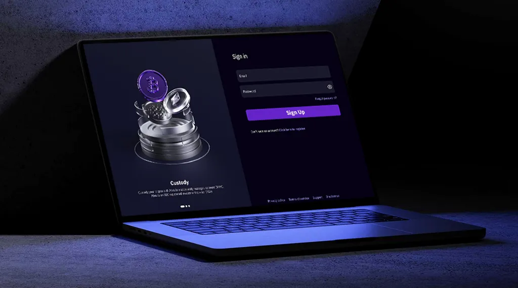 A laptop illuminated by a soft purple light, showcasing its sleek design and modern features.
