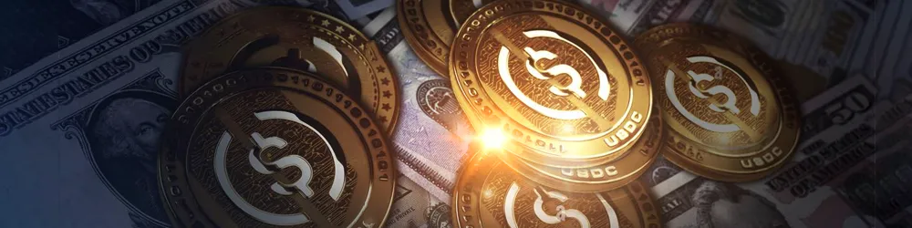A cluster of gold coins resting atop a large pile of assorted currency notes.