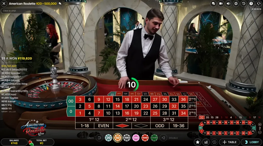 A man engaged in a game of roulette at a casino, surrounded by colorful chips and the spinning roulette wheel.