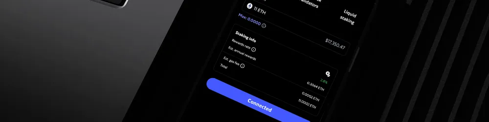 MetaMask casino app interface showing Ethereum balance and staking details on a mobile device.
