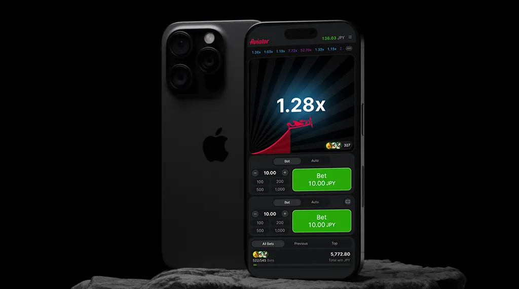 Mobile screen displaying the Aviator game with a betting interface and multiplier.